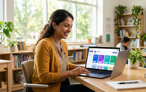 Teacher exploring the AiMedia Academy platform